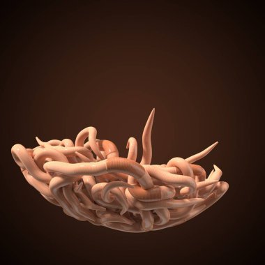 Bir sürü solucan var. 3d illüstrasyon