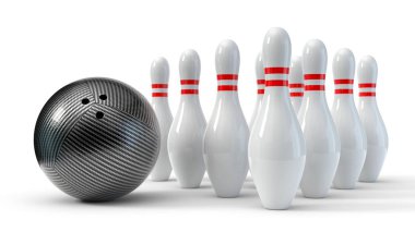 pimleri ile karbon fiber bowling topu. beyaz arka plan üzerinde izole. 3d illüstrasyon