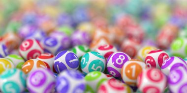 renkli daire ve beyaz numaraları ile beyaz loottery topları. 3d illüstrasyon