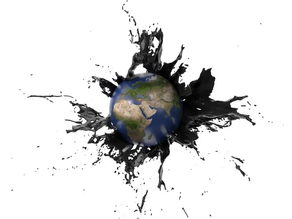 Oil splash covering the earth. 3d illustration — Stock Photo, Image