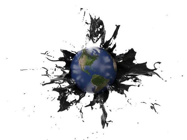 Oil splash covering the earth. 3d illustration — Stock Photo, Image