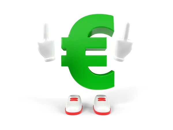 Euro valutateken met middelvinger op witte achtergrond. 3D-illustratie — Stockfoto