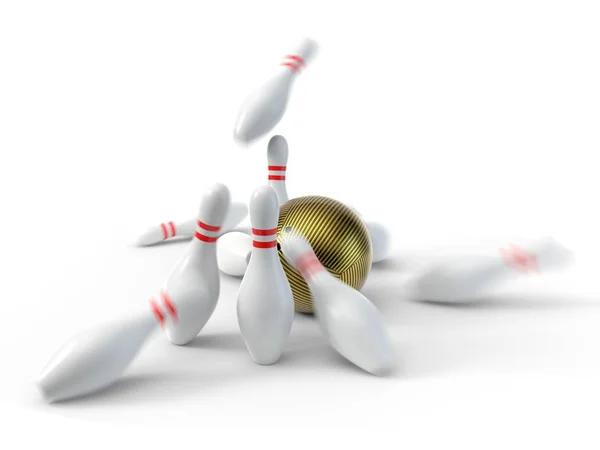 Boule de bowling en fibre de carbone avec broches. isolé sur fond blanc. Illustration 3d — Photo