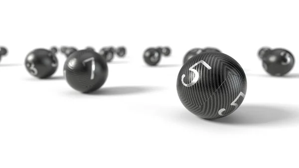 Carbon fiber lottery balls with metal numbers. 3d illustration — Stock Photo, Image