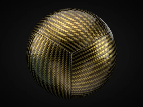 golden Carbon fiber sphere on black background. 3d illustration