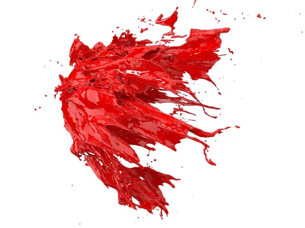 红色液体溅到白色背景上。3d 插图 — 图库照片#