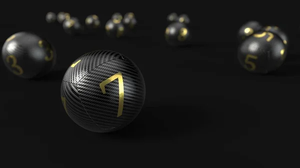 碳纤维彩票球与黄金数字。3d 插图 — 图库照片#