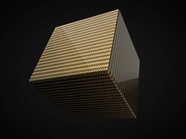 siyah arka plan üzerinde altın Karbon fiber küp. 3d illüstrasyon