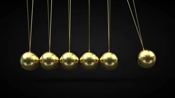 Newton 's Cradle arany labdákat. 3D illusztráció, fekete backgorund — Stock Fotó
