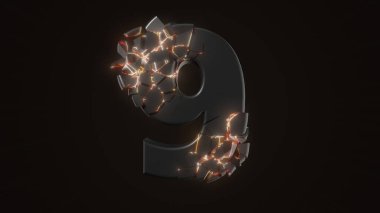 Garip bir şekilde çatlamış Bumber 9. Teknolojik ve mistik bir görünüm içinde parıldayan detaylar. 3d illüstrasyon