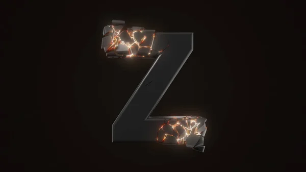 Strangely cracked Z letter. technological and mystical look with glowing inside details. 3d illustration — Stock Photo, Image