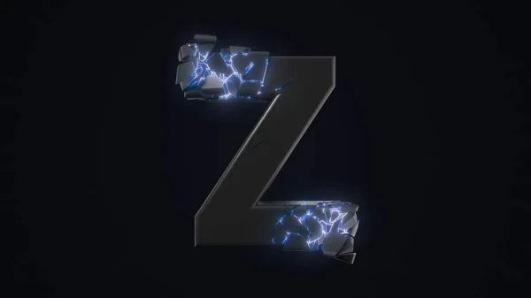 Strangely cracked Z letter. technological and mystical look with glowing inside details. 3d illustration — Stock Photo, Image