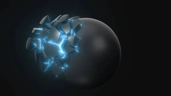 Étrangement fissuré sphère. look technologique et mystique avec des détails intérieurs bleu vif. Illustration 3d — Photo