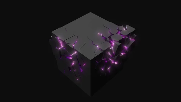 Étrangement craquant cube. look technologique et mystique avec des détails intérieurs lumineux. Illustration 3d — Photo