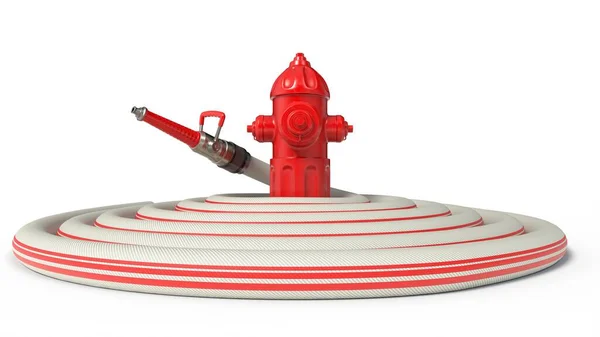 消火栓がヒドラントの周りを包んだ 白地に隔離されてる 3Dイラスト 消防士に適し 火災やホースのテーマ — ストック写真
