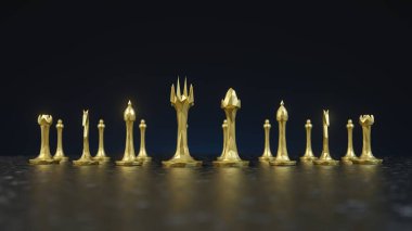 Satranç takımının modern tasarımı. Düşük kesikli sert kesikler. 3 boyutlu illüstrasyon. Satranç, iş ve strateji oyun temaları için uygun.