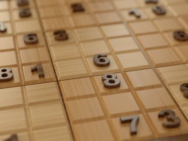 Tahtadaki sudoku. 3 boyutlu illüstrasyon. Masa oyunları ve sudoku temaları için uygun.