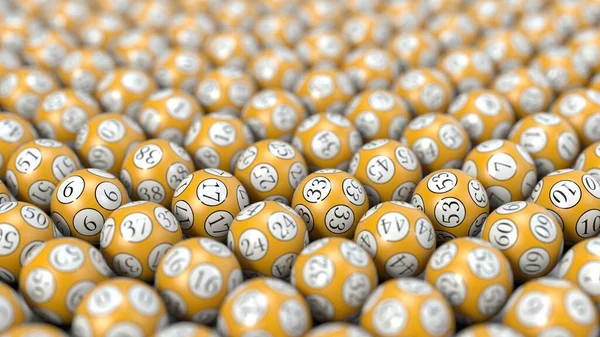 Gelbe Lotteriekugel Sortiert Auf Dem Boden Illustration Geeignet Für Lotto — Stockfoto