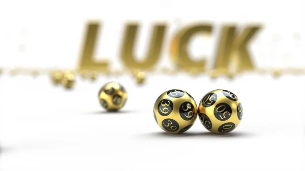 背景上写着 字样的金彩票球 3D插画 适用于彩票 宾果和运气主题 — 图库照片