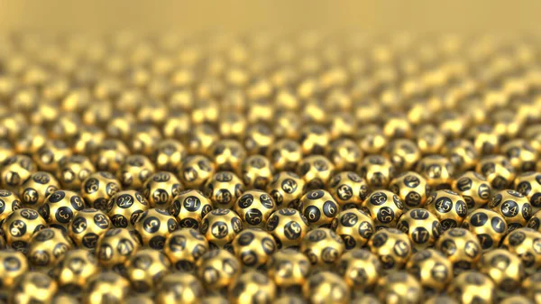 金色の宝くじボールが地面に並べ替え 3Dイラスト 宝くじ ビンゴ 運のテーマに適しています — ストック写真