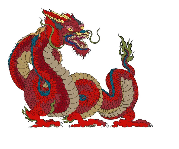 Chainese Red Dragon Isolado Para Tatuagem — Vetor de Stock