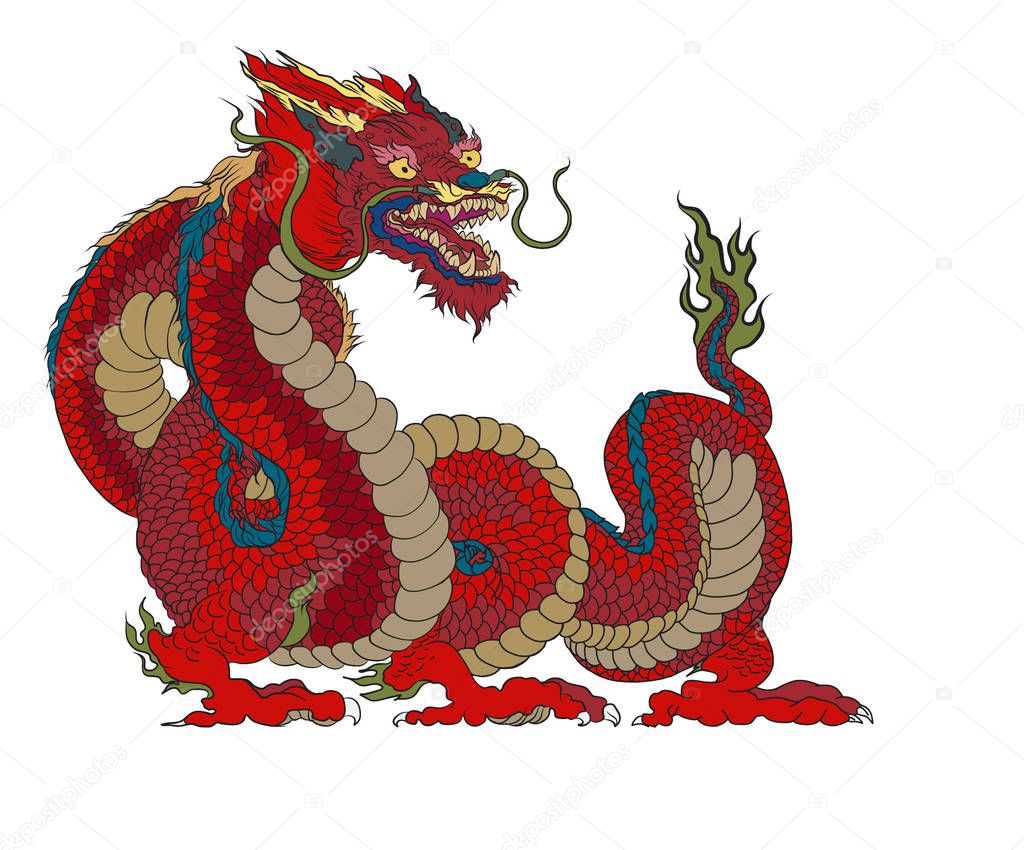Chainese Red Dragon isolate for tattoo.