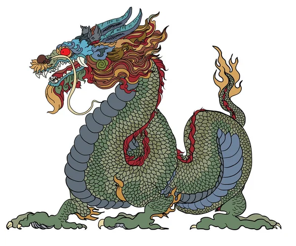 Dragón Criaturas Mágicas Conocidas Literatura China Occidental Dragon Animal Tatuaje — Vector de stock