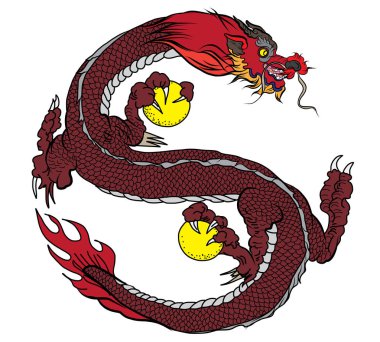 Elle çizilmiş ejderha. Çin ejderha dövmesi. Siyah beyaz Geleneksel Japon ejderhası. Ejderha boyama kitabı.