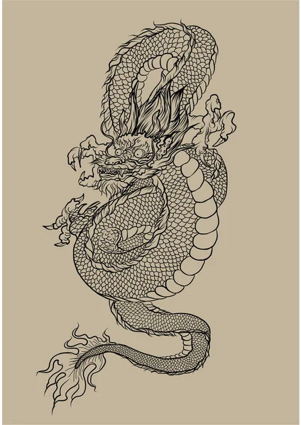 Handgezeichneter Dragon Chinese Dragon Tattoo Black White Traditionelles Japanisches Dragon — Stockvektor