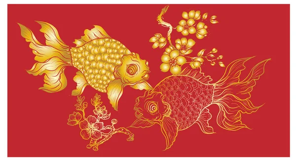 Ψάρια Κυπρίνου Και Ιαπωνικό Χρυσό Ψάρι Τατουάζ Σκίτσο Τέχνη Κόι — Διανυσματικό Αρχείο