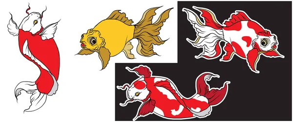 Koi Sazan Balık Japon Altın Balık Dövme Doodle Sanat Koi — Stok Vektör