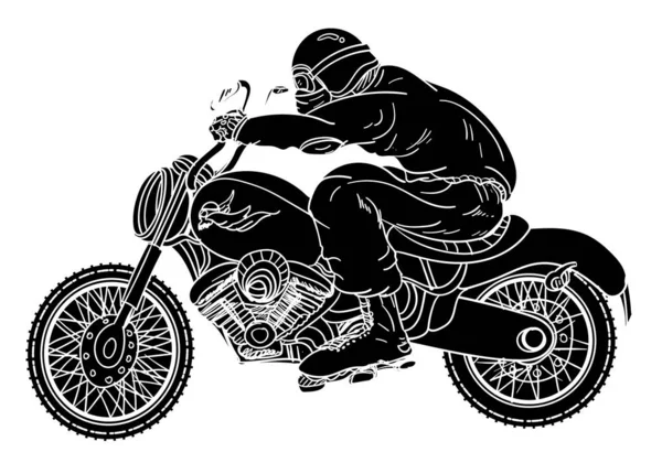 ヴィンテージベクターバイク 大きなバイクチョッパーとバイクヘルメットのバイカー ヴィンテージベクトルミニカーとシルエットベクトル — ストックベクタ