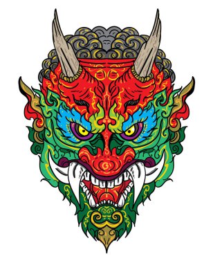 Thailand Demon mask and face vector.Thai art traditional tattoo design.Line Thai is Thailand Style and Tattoo design. clipart