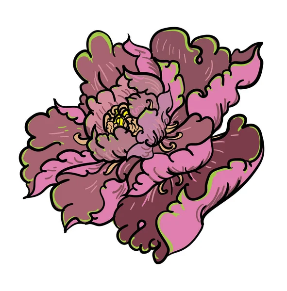 手描きのピオニーフラワー中国スタイルベクトルアート 中国の入れ墨デザインピンクのピオニーの花 — ストックベクタ