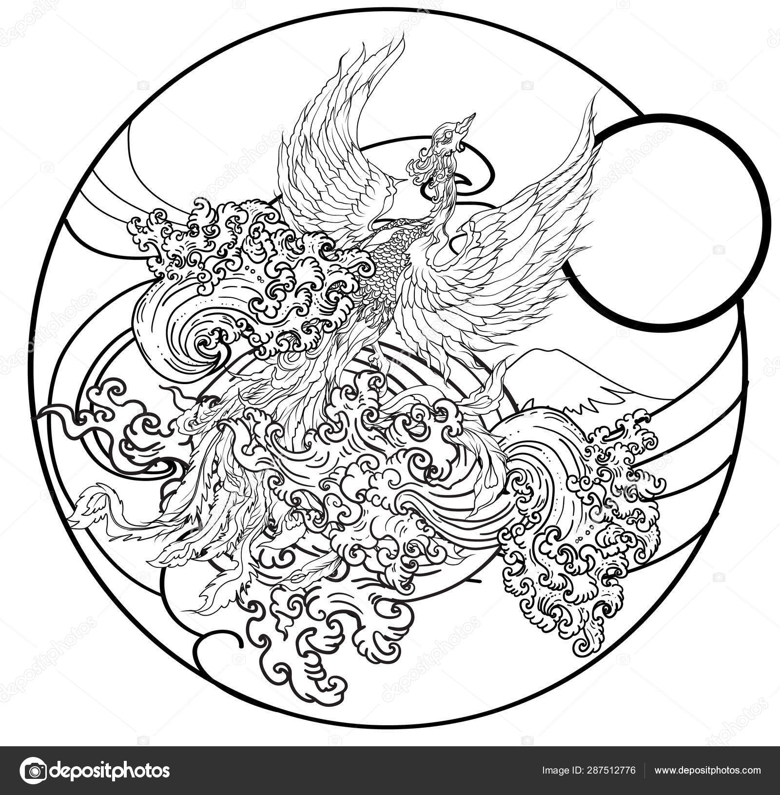 Japanese Peacock Tattoo Asian Phoenix Fire Bird Tattoo Design Colorful Stock Vector Image By C Nipatsara