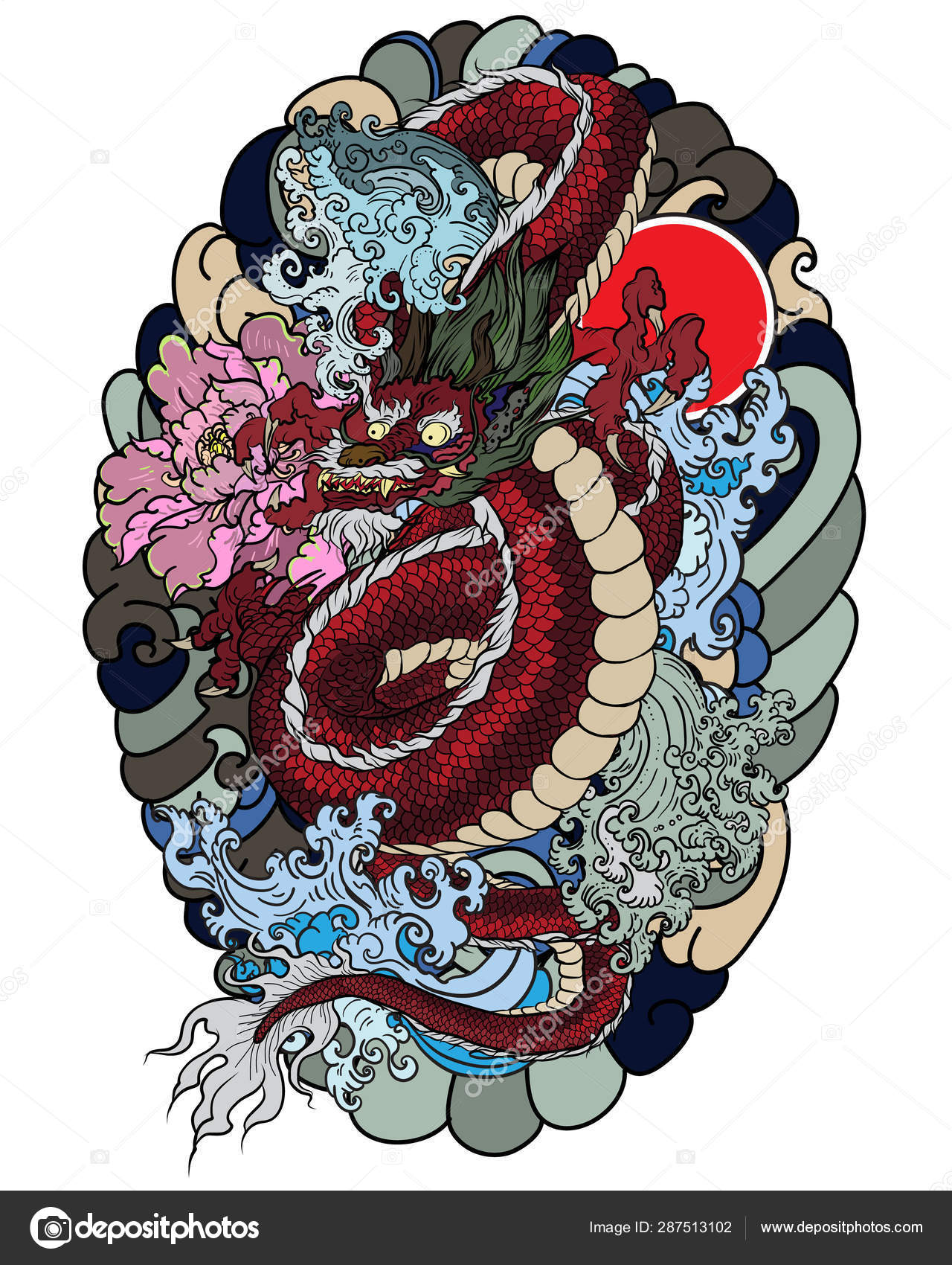 Download Hand Drawn Dragon Tattoo Coloring Book Japanese Style Japanese Old Vector Image By C Nipatsara Vector Stock 287513102