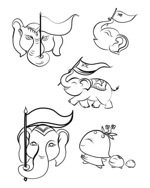Vector Elefante Logo Firma Animal Tailandés Conjunto Logotipo Elefante Libro — Vector de stock