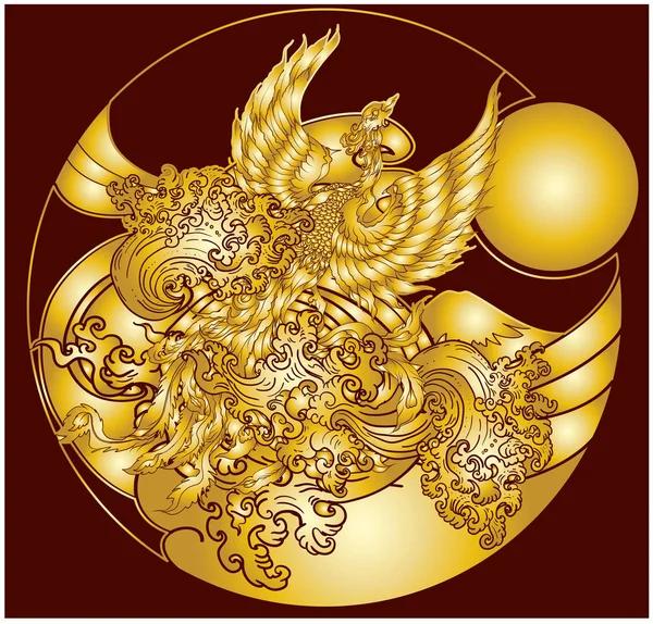 Ιαπωνικό Τατουάζ Παγώνι Ασιάτης Ισσα Phoenix Πουλί Φωτιά Σχέδιο Τατουάζ — Διανυσματικό Αρχείο