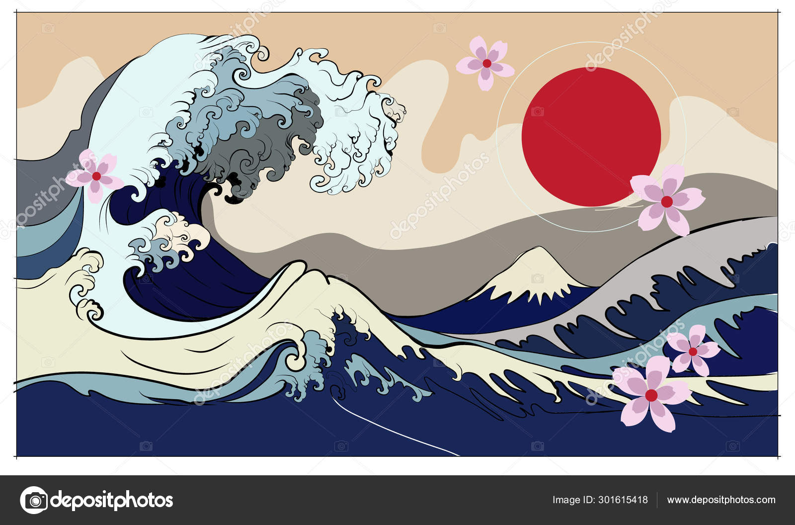 Japanese Wave Tattoo Design Isolate Vectorchinese Stock Vector Royalty  Free 665637517  Shutterstock
