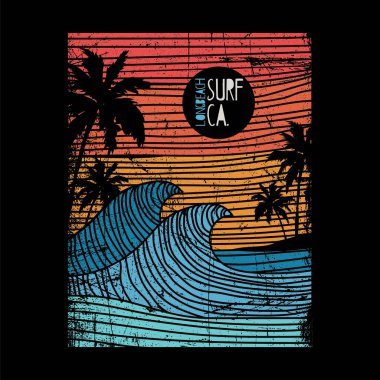 Longbeach Surf California yazısıyla şık bir pankart, vektör illüstrasyonu