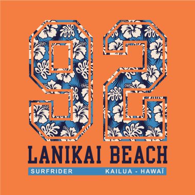 Ianikai plajlı şık pankart 92 surfrider yazıtlı, vektör illüstrasyonu