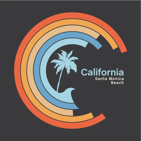 Stylish Banner California Santa Monica Beach Surfing Inscription Vector Illustration — 스톡 벡터