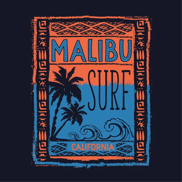 Malibu Sörf California yazıtlı şık bir pankart, vektör illüstrasyonu