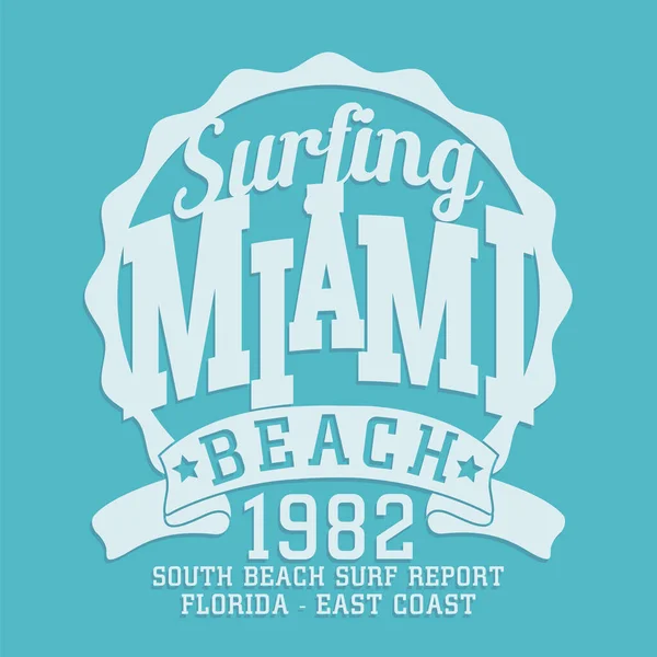 Stylish Banner Surfing Miami Beach Inscription Vector Illustration — Stock Vector