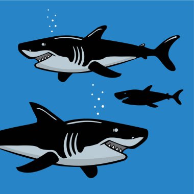 Köpekbalıkları ve vektör illüstrasyonlu şık pankart
