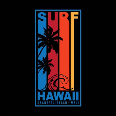 Sörf Hawaii yazısıyla şık bir pankart, vektör illüstrasyonu