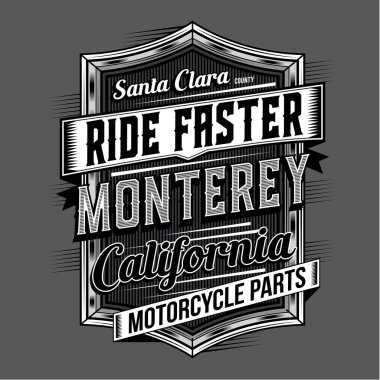 Daha hızlı sürüşlü şık bir afiş Monterey California yazıtları, vektör illüstrasyonu