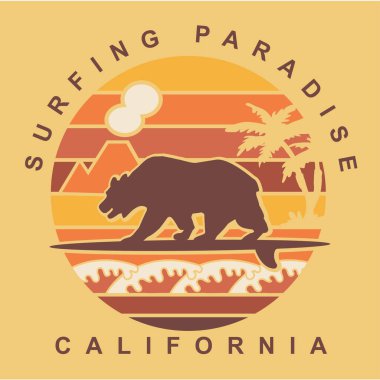 Sörf cenneti, Kaliforniya yazıtları, vektör illüstrasyonlu şık bir pankart.