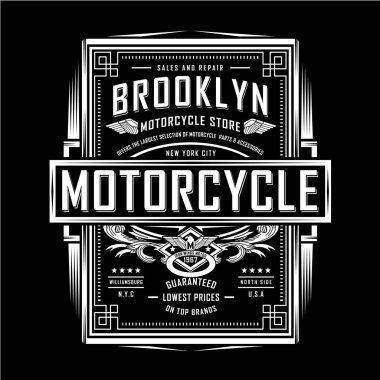 Brooklyn motosiklet mağazası, New York şehri, vektör illüstrasyonlu şık afişler.