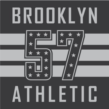 Brooklyn 57 atletik yazı, vektör illüstrasyonlu şık bir pankart